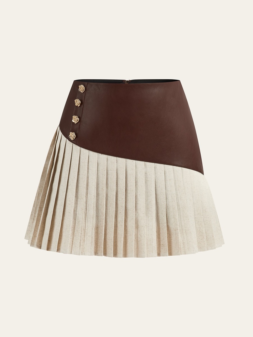 Commense Panel Cotton & Linen Pleated Mini Skirt